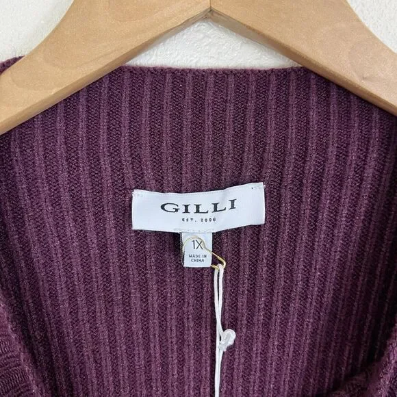 Gilli NWT Brooks Chunky Rib Mock Neck Stripe Box Crop Sweater Plus Size 1X - Picture 5 of 6